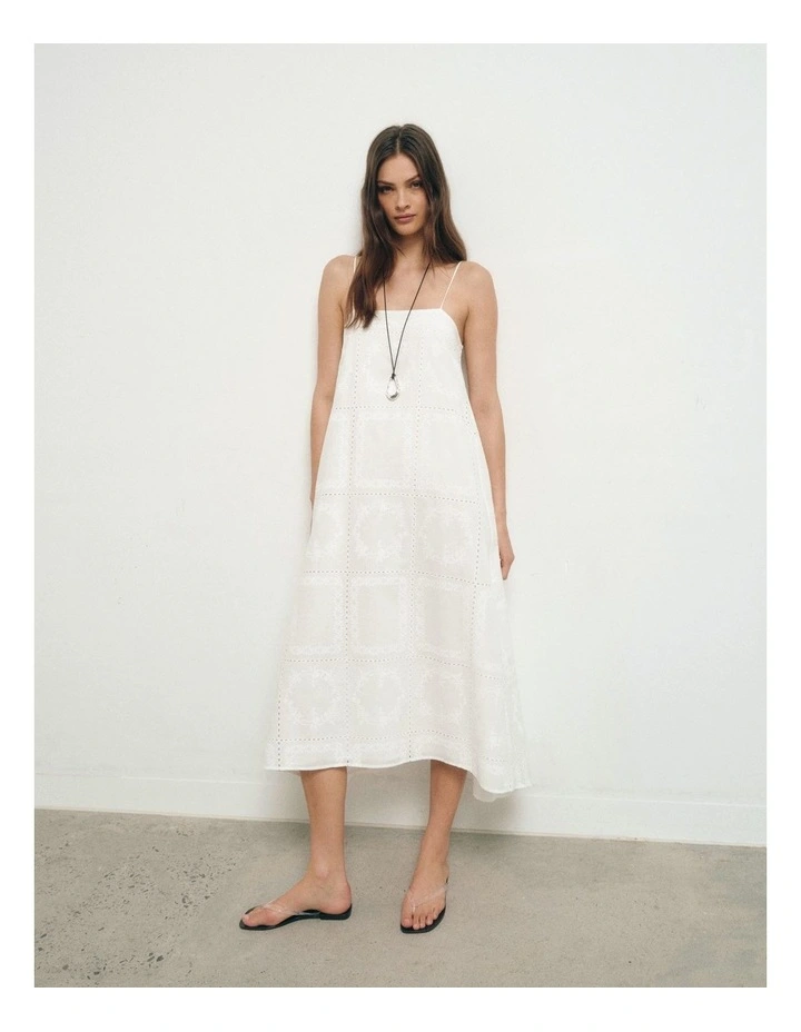 Embroidered Dress in Fresh White image 1