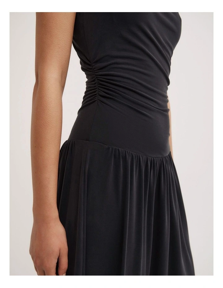 Draped Boat Neck Dress in Black image 4