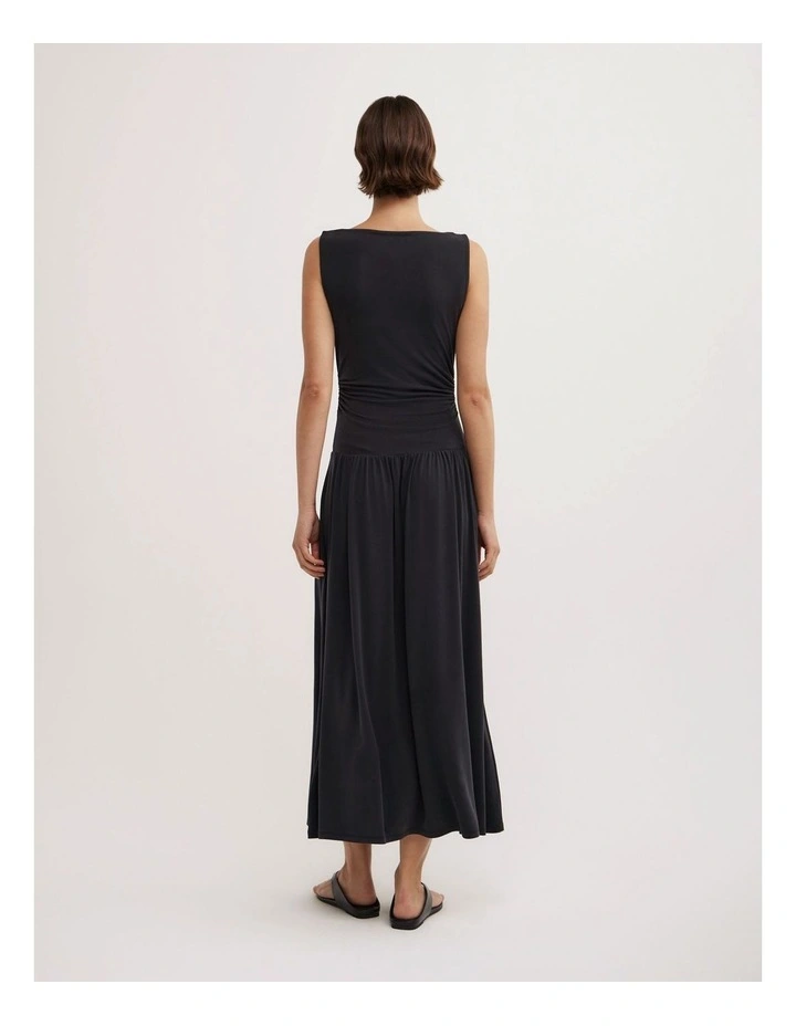 Draped Boat Neck Dress in Black image 5