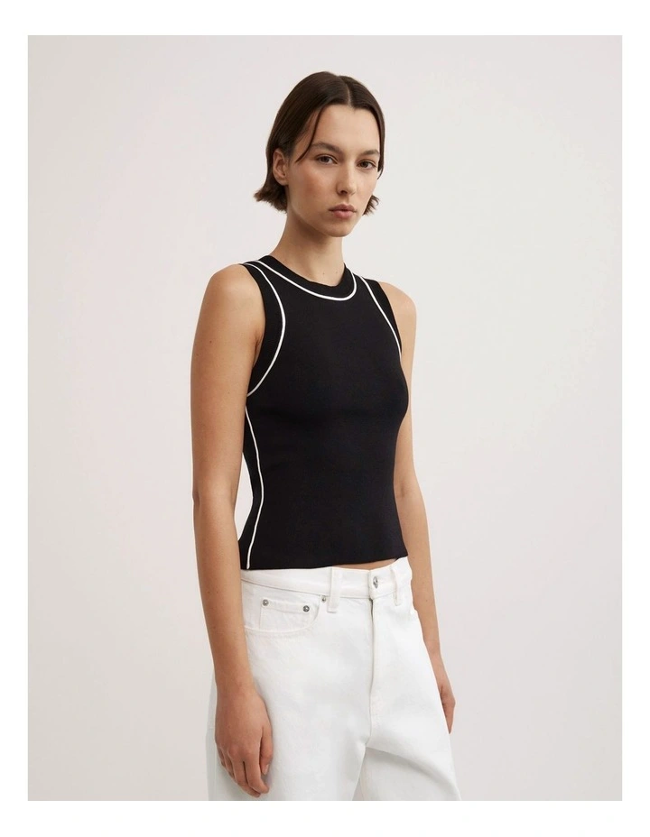 Trim Knit Tank Top in Black image 1