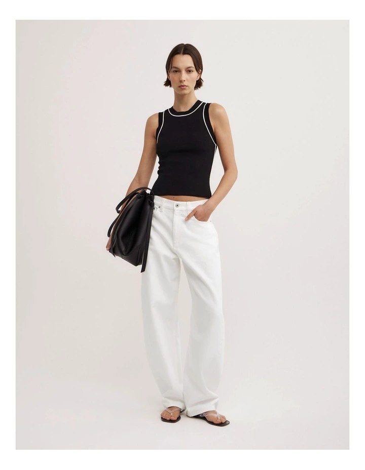 Trim Knit Tank Top in Black image 2