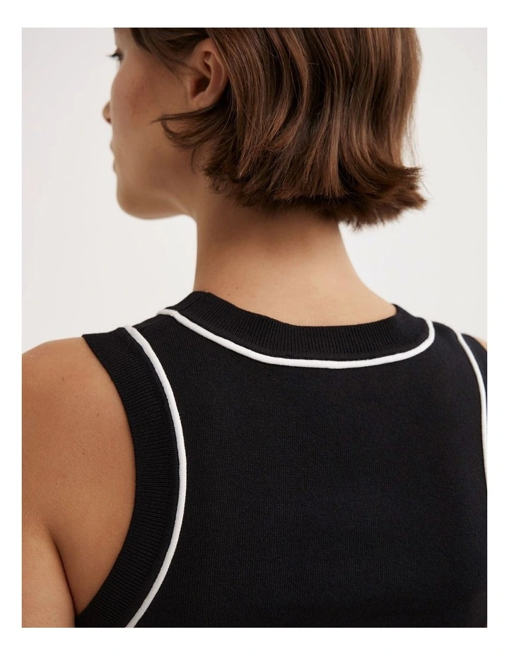 Trim Knit Tank Top in Black image 4