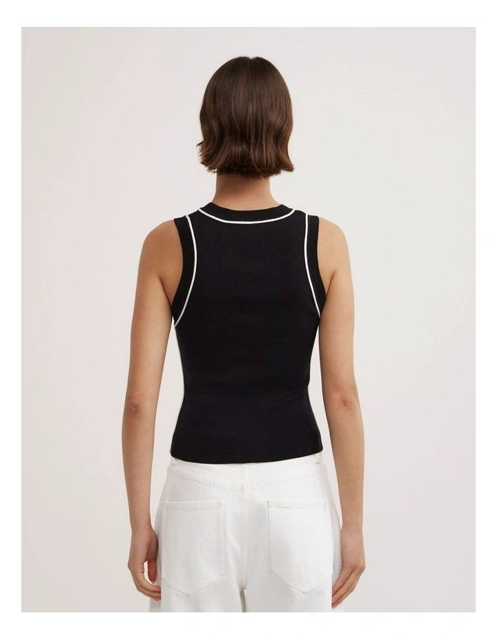 Trim Knit Tank Top in Black image 5