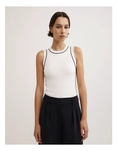 Trim Knit Tank Top in Fresh White