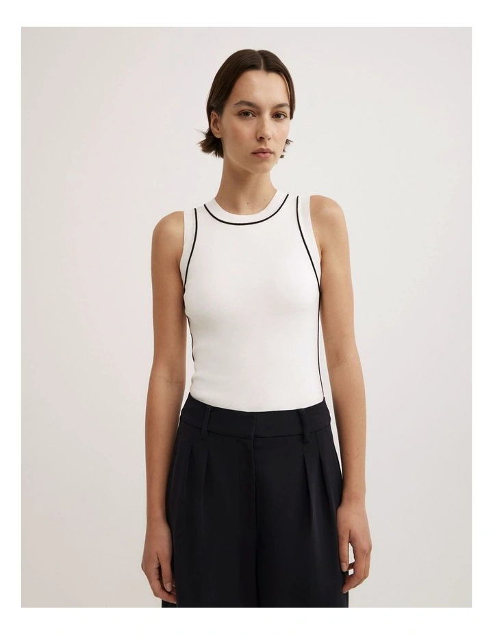 Trim Knit Tank Top in Fresh White image 1