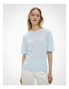 Linen Knit T-shirt in Blue Air