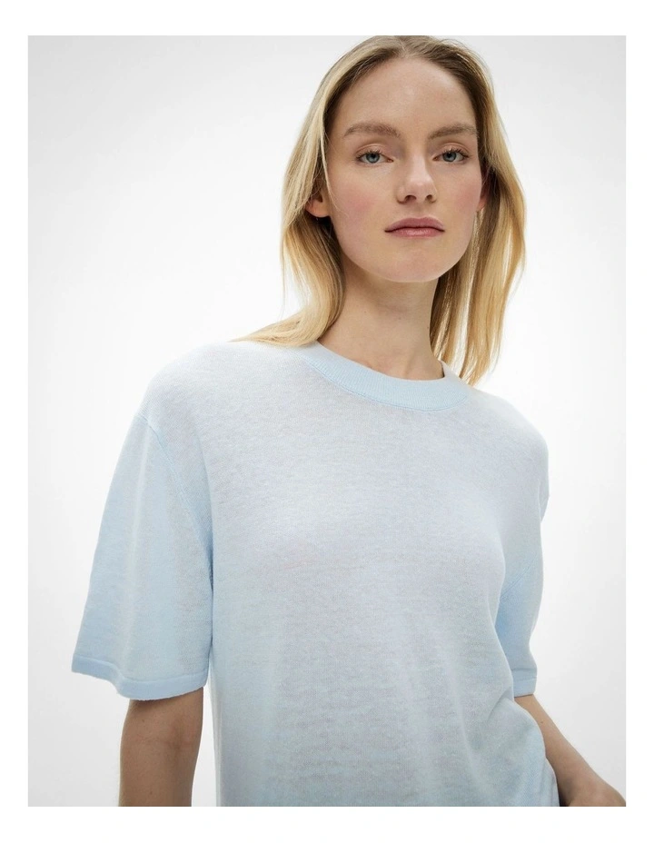 Linen Knit T-shirt in Blue Air image 3