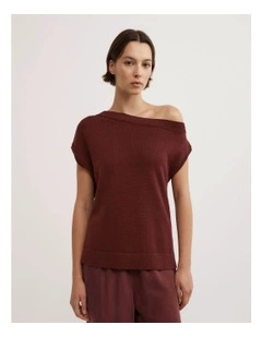Off Shoulder Knit Top in Rhubarb