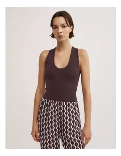 Crochet Detail Knit Tank Top in Espresso