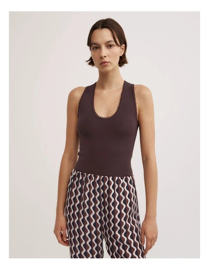 Crochet Detail Knit Tank Top in Espresso image 1