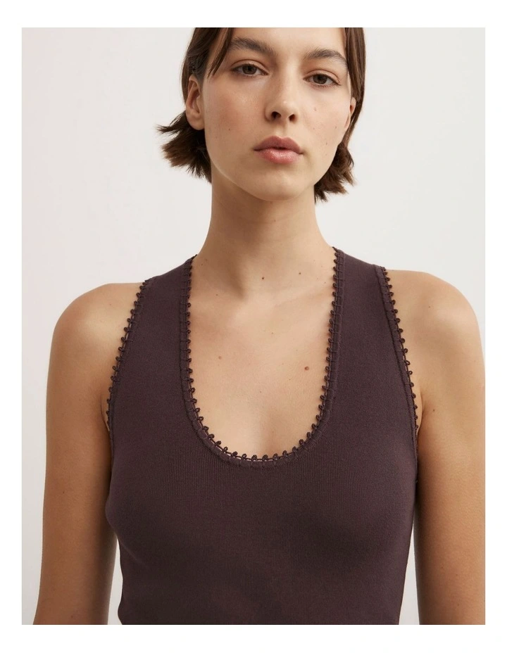 Crochet Detail Knit Tank Top in Espresso image 3