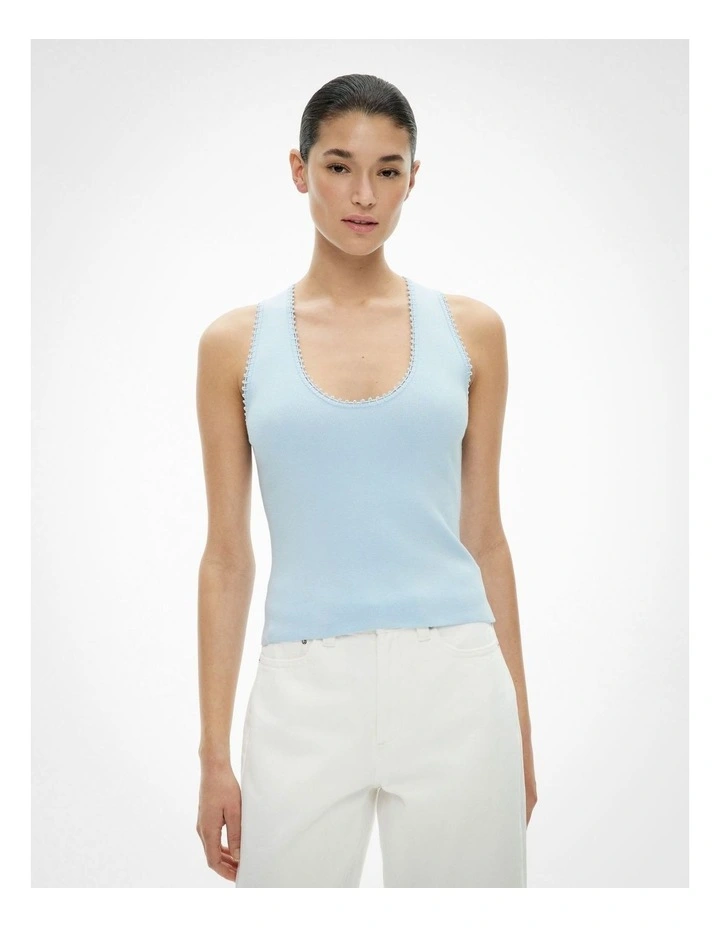 Crochet Detail Knit Tank Top in Blue Air image 1