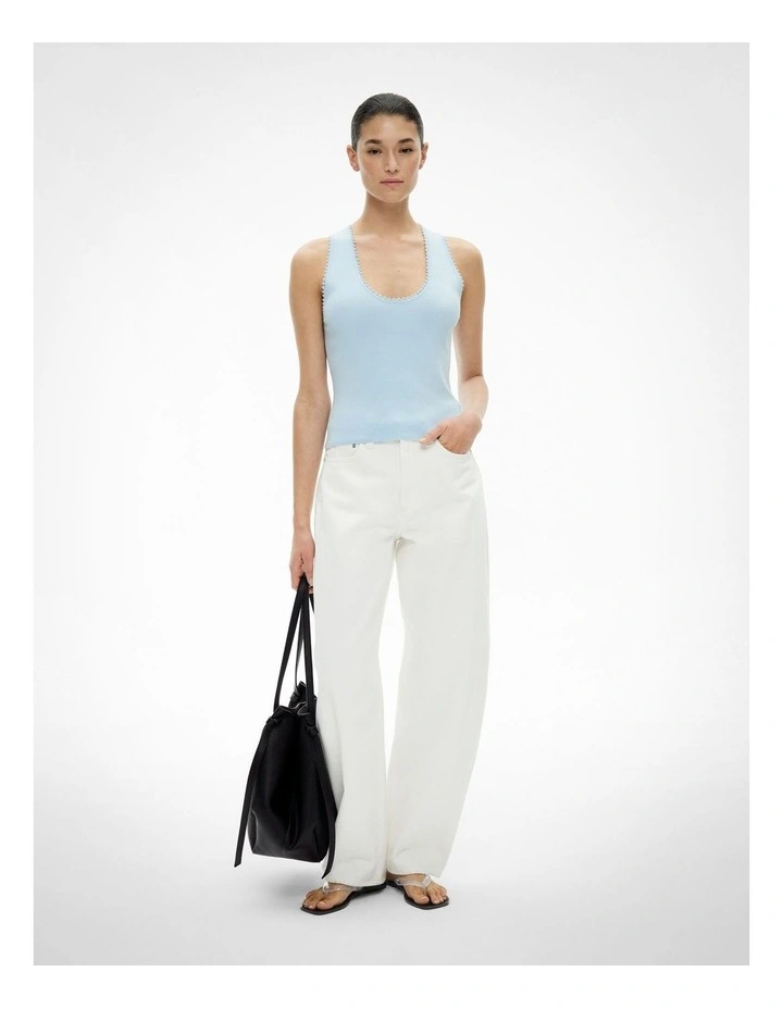 Crochet Detail Knit Tank Top in Blue Air image 2