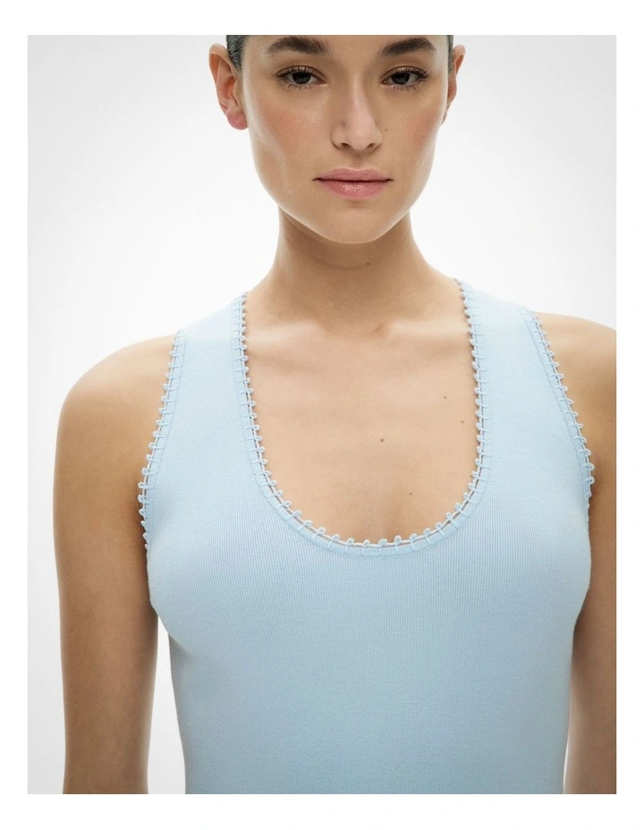 Crochet Detail Knit Tank Top in Blue Air image 3