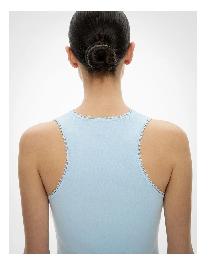 Crochet Detail Knit Tank Top in Blue Air image 4