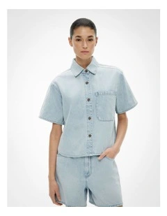 Stitch Detail Denim Shirt in Light Vintage Wash