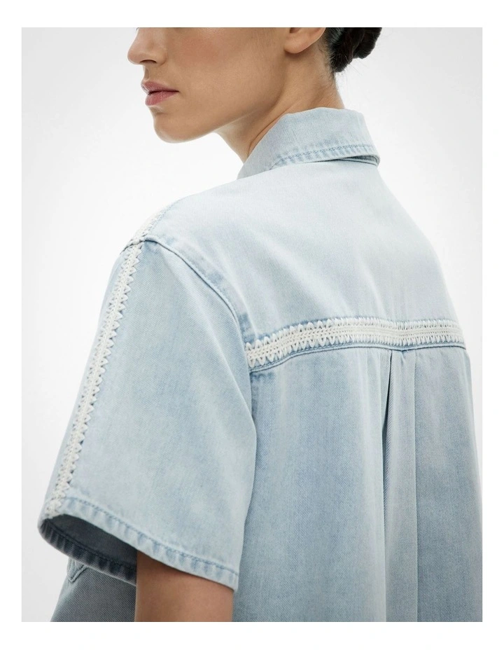 Stitch Detail Denim Shirt in Light Vintage Wash image 4