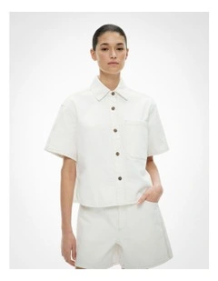 Stitch Detail Denim Shirt in Parchment