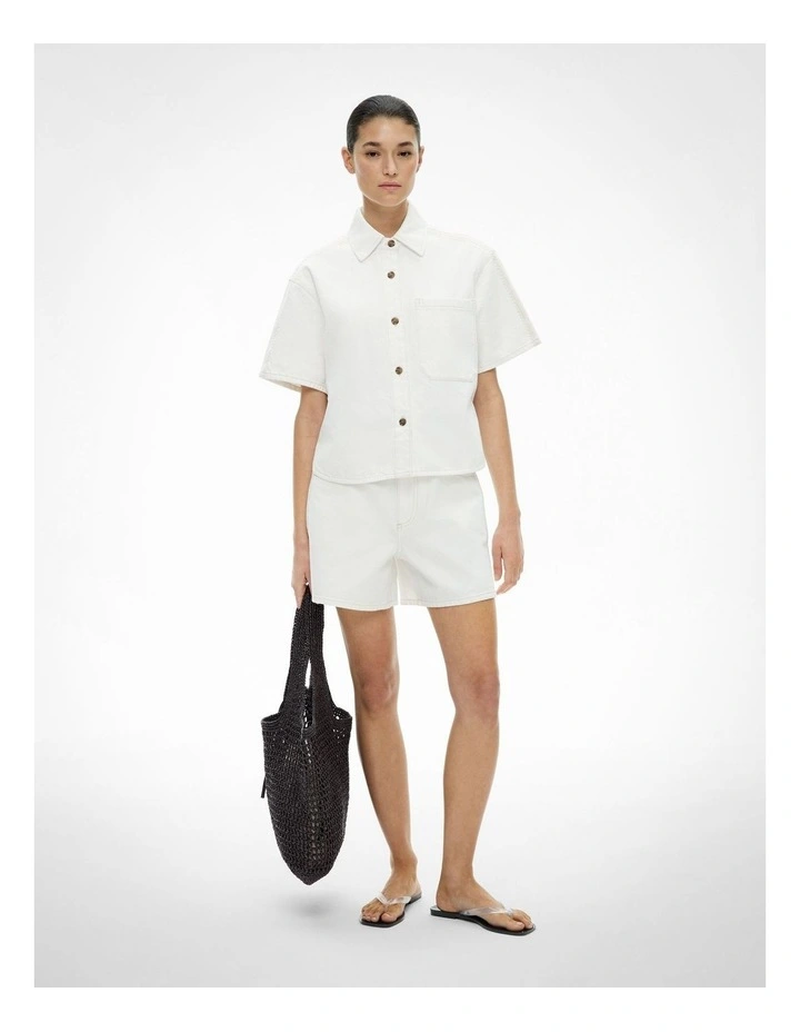 Stitch Detail Denim Shirt in Parchment image 2