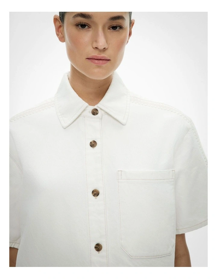 Stitch Detail Denim Shirt in Parchment image 3