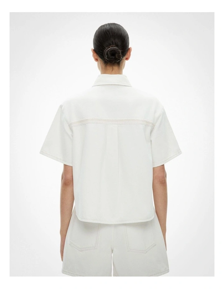 Stitch Detail Denim Shirt in Parchment image 5