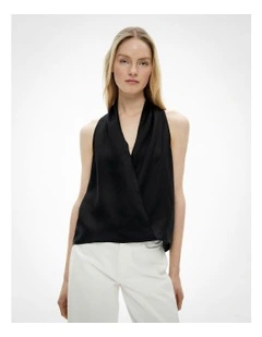 Linen Wrap Top in Black