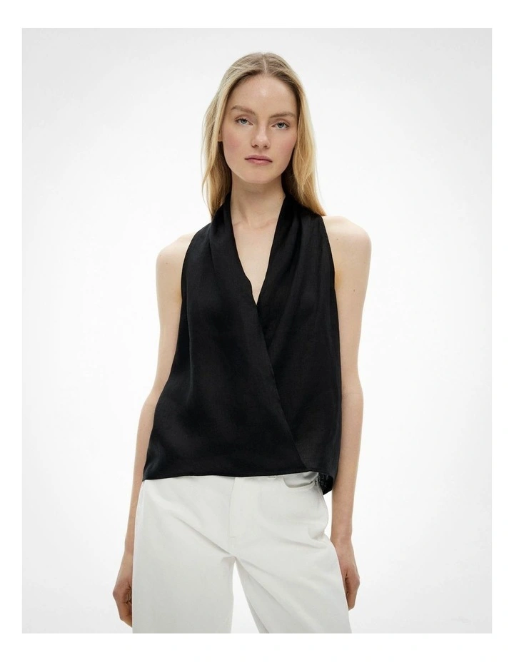 Linen Wrap Top in Black image 1