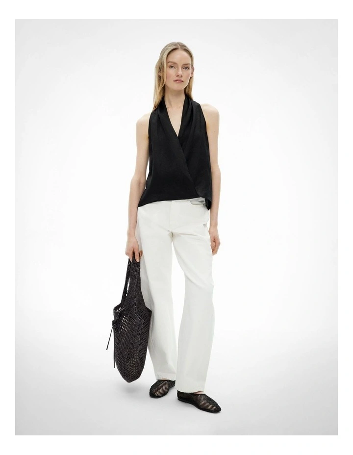 Linen Wrap Top in Black image 2