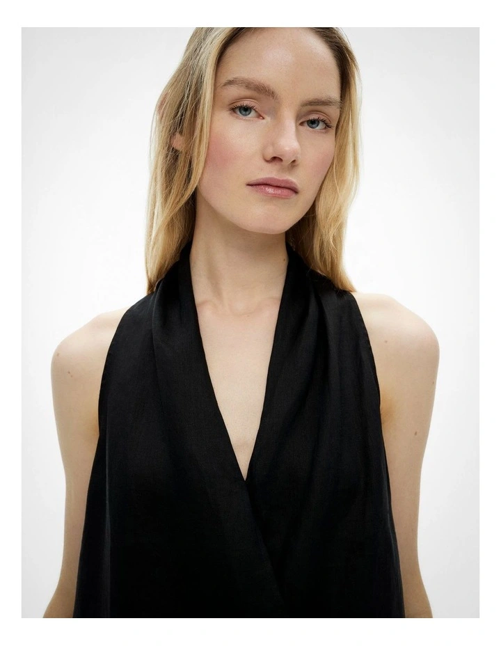 Linen Wrap Top in Black image 3