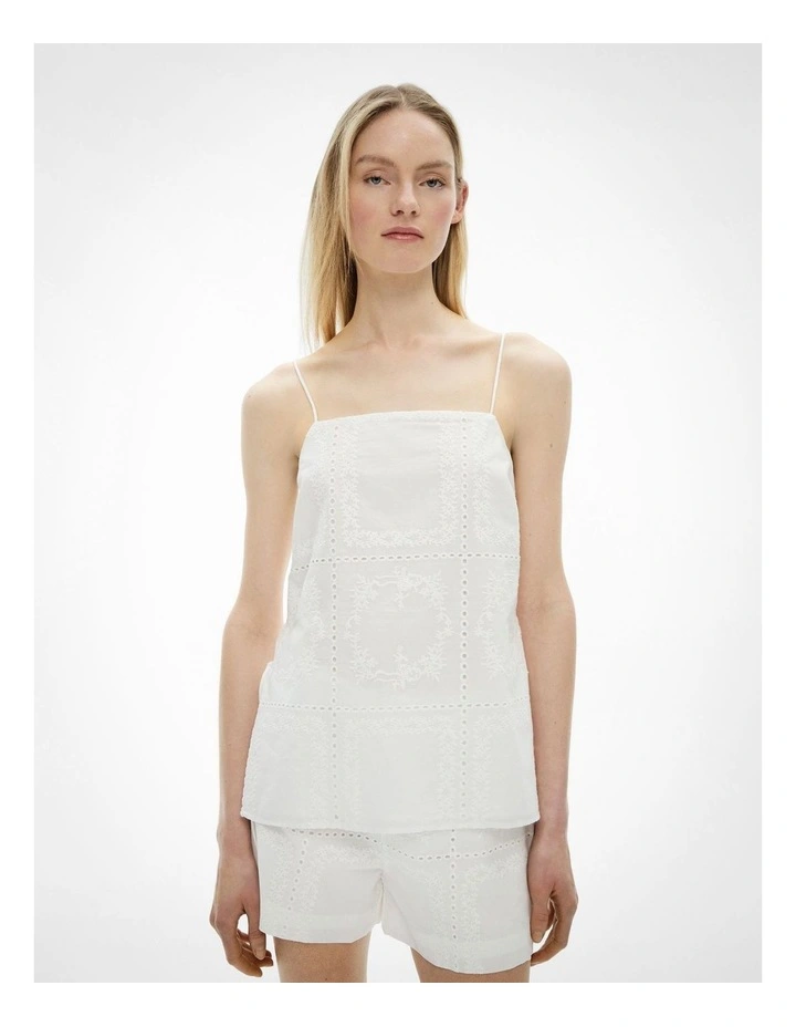 Embroidered Tie Camisole in Fresh White image 1