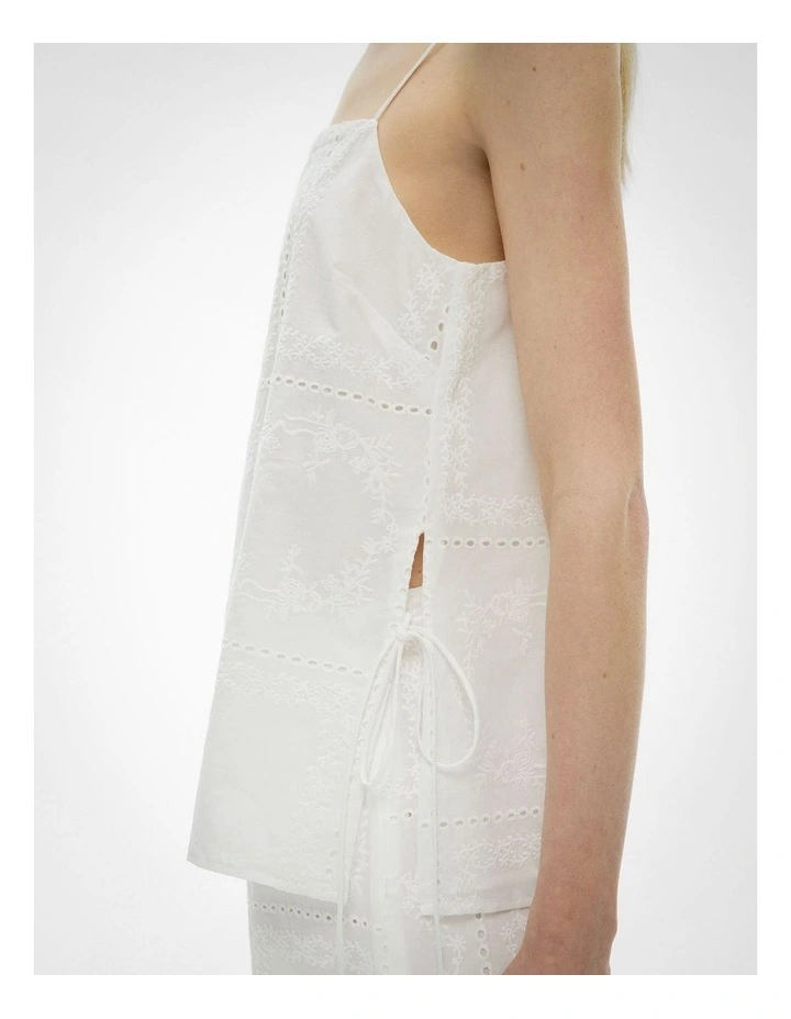 Embroidered Tie Camisole in Fresh White image 3