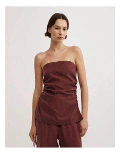 Cupro Strapless Top in Rhubarb