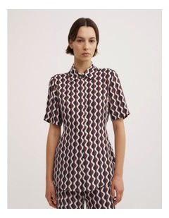Witchery Cupro Tie Waist Shirt in Rhubarb Wave