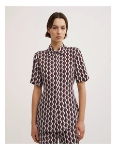 Cupro Tie Waist Shirt in Rhubarb Wave