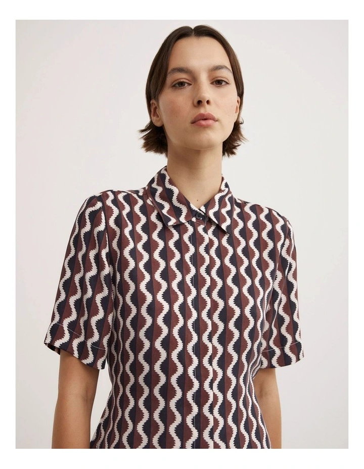 Cupro Tie Waist Shirt in Rhubarb Wave image 3