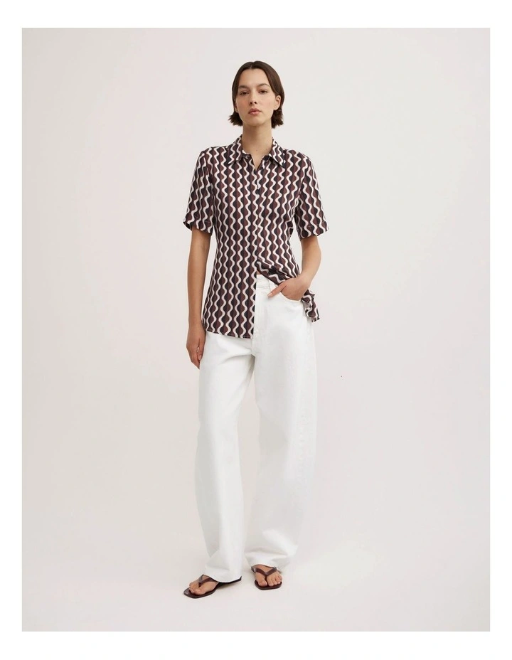 Cupro Tie Waist Shirt in Rhubarb Wave image 4