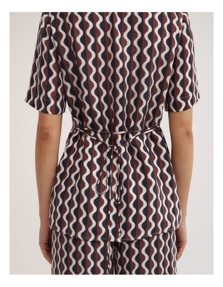Cupro Tie Waist Shirt in Rhubarb Wave image 5