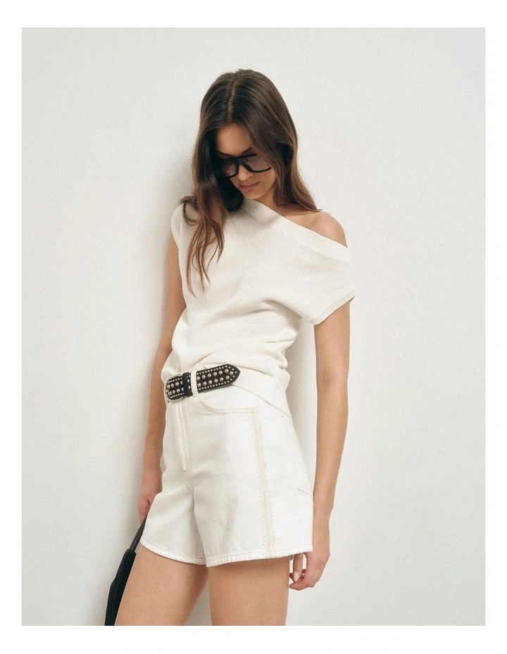 Stitch Denim Shorts in Parchment image 1