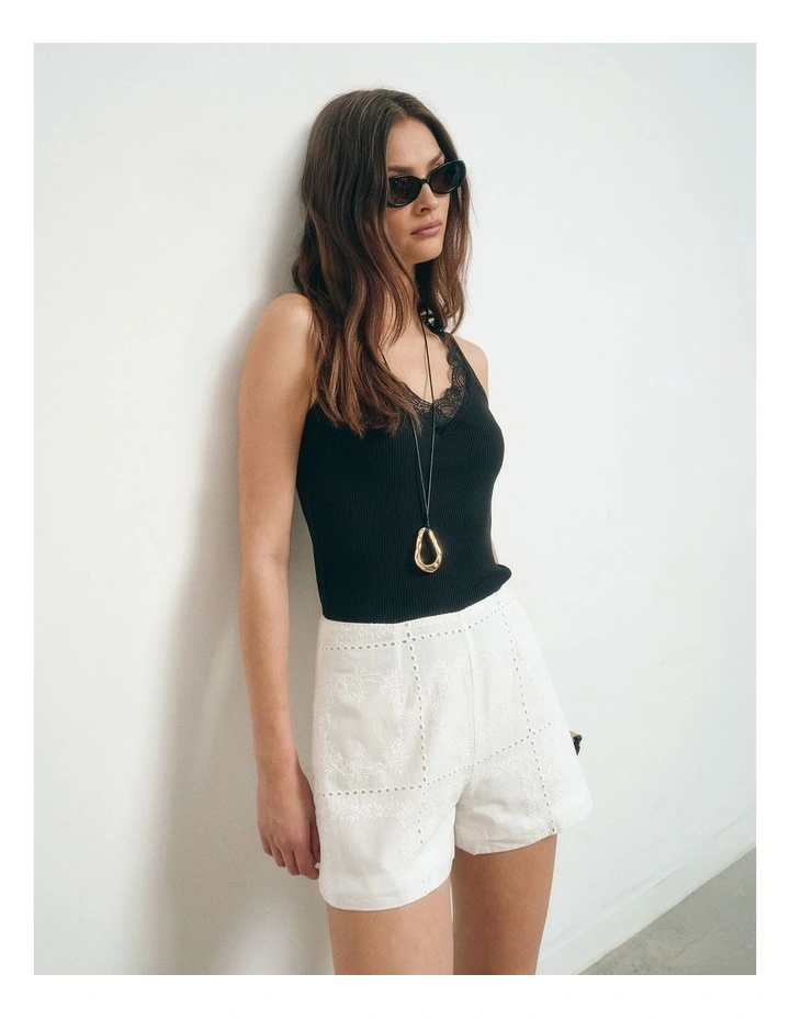 Embroidered Shorts in Fresh White image 1
