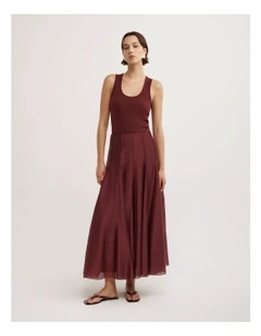 Godet Panel Maxi Skirt in Rhubarb