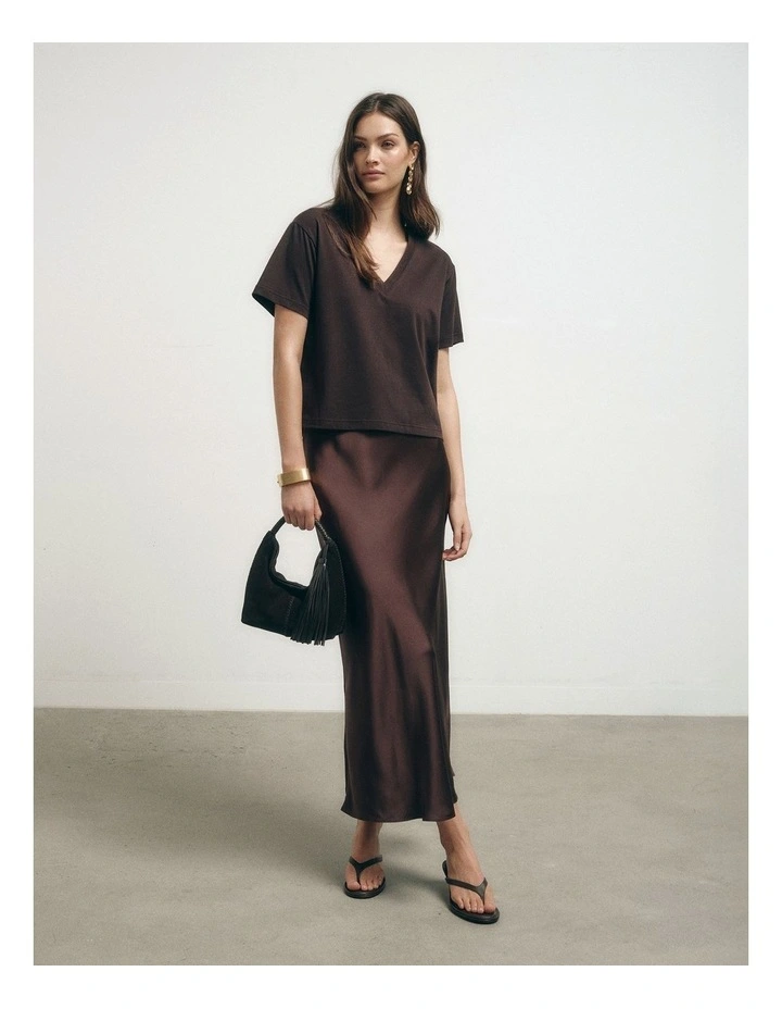Bias Slip Skirt in Espresso image 1