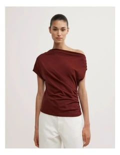 Asymmetric Draped T-shirt in Rhubarb