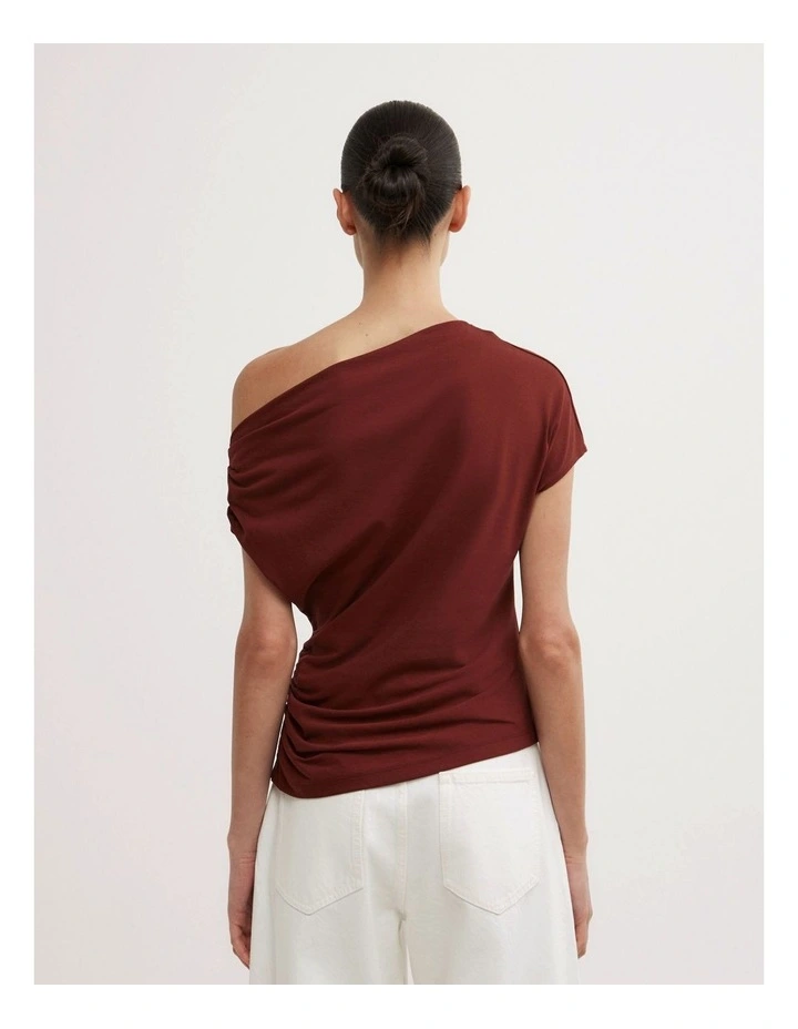 Asymmetric Draped T-shirt in Rhubarb image 2