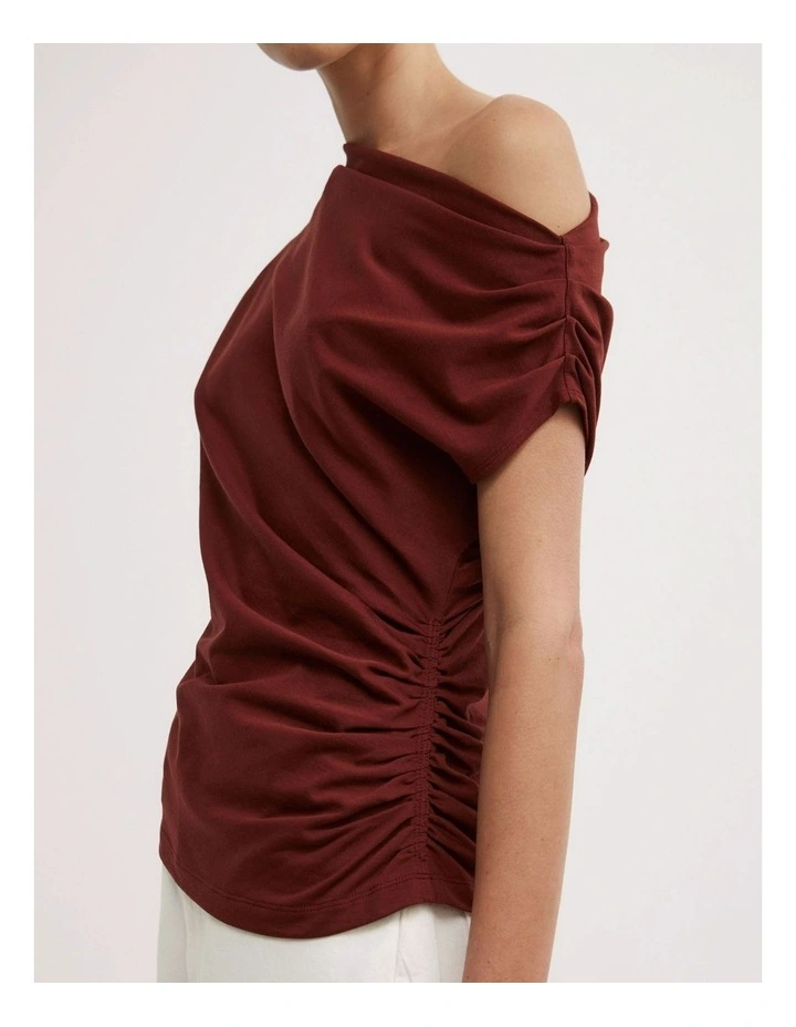 Asymmetric Draped T-shirt in Rhubarb image 3