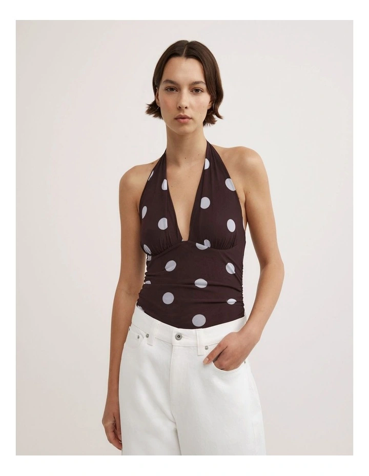 Halterneck Mesh Bodysuit in Multi Spot Blue image 1