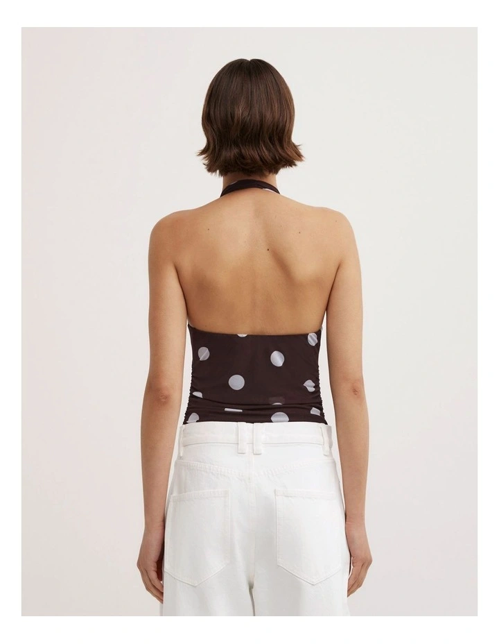 Halterneck Mesh Bodysuit in Multi Spot Blue image 4