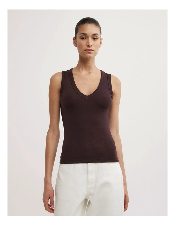 Fine Rib V Neck Tank in Espresso image 1