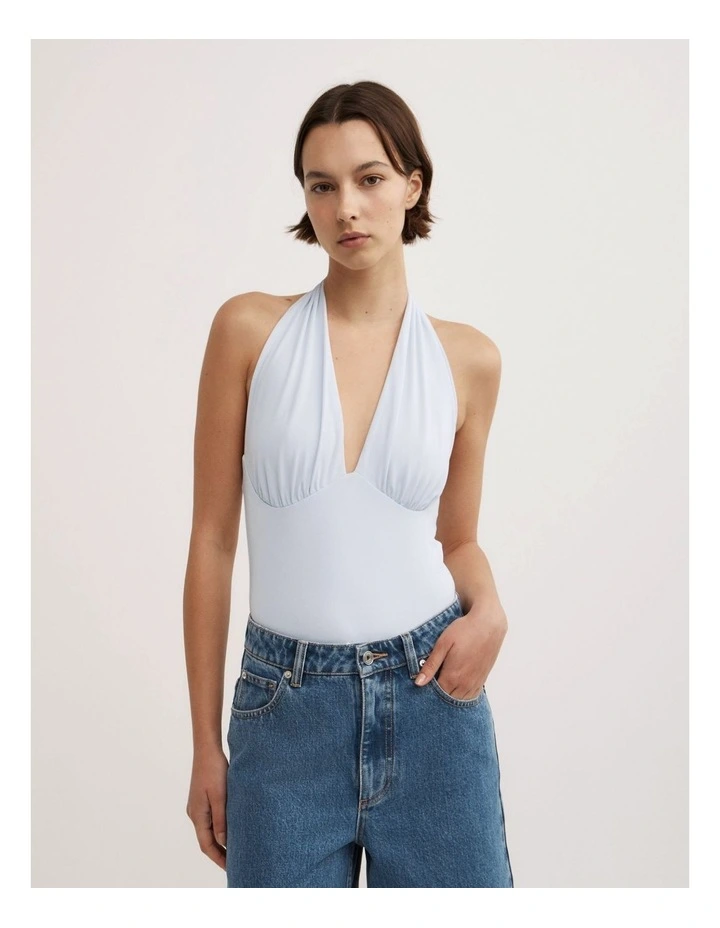 Halterneck Bodysuit in Blue Air image 1
