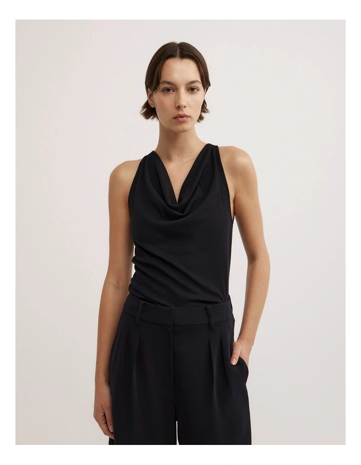 Cowl Neck Tank Top in Black image 1
