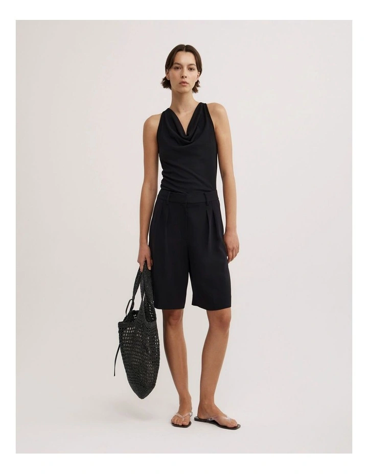 Cowl Neck Tank Top in Black image 2